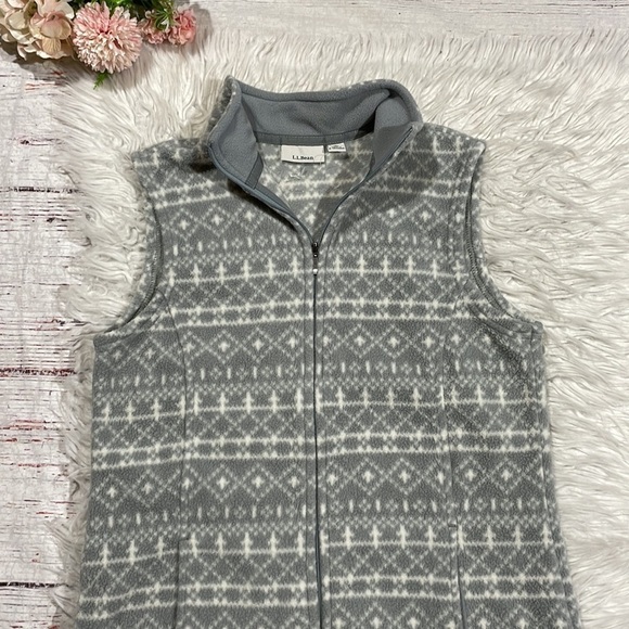 LL Bean Gorpcore Gray Fair Isle Fleece Zip Vest - Picture 7 of 10